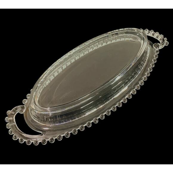 Imperial Glass Oval Celery Dish Beaded Curved Handle 13.5 Inch Candlewick - Picture 6 of 6